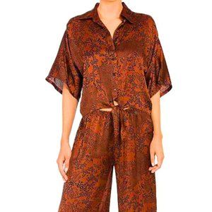 Midnight Bakery Animal Print Satin Leopard Womens Pajama Sleep Set Medium